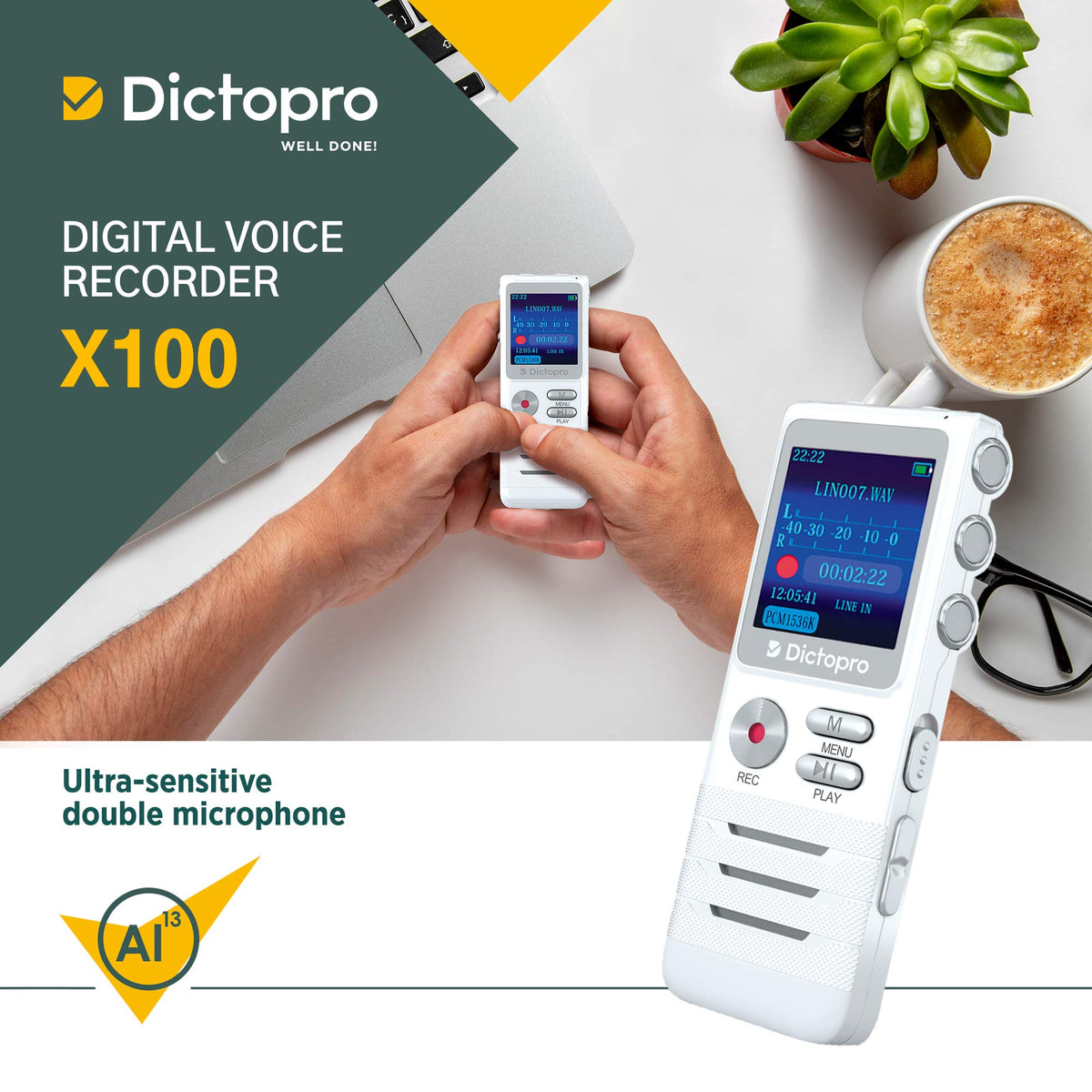Dictopro X100 recording in lecture hall, capturing clear classroom audio