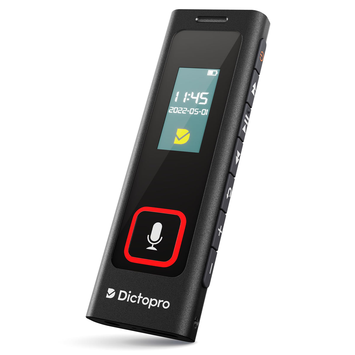 Dictopro X200 front view showing buttons and portable design, easy one-hand use