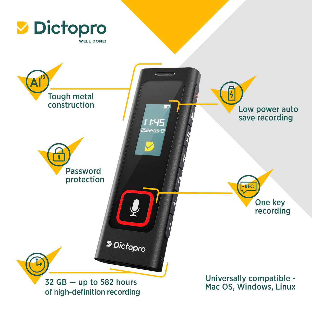 Dictopro X200 microphone close-up highlighting sensitive mics for clear capture