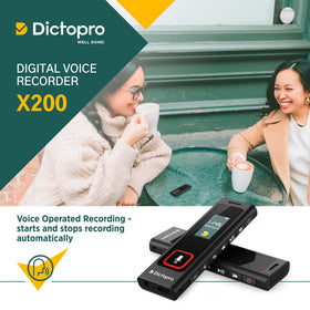 Dictopro X200 on desk among study items showing reliable long-session use