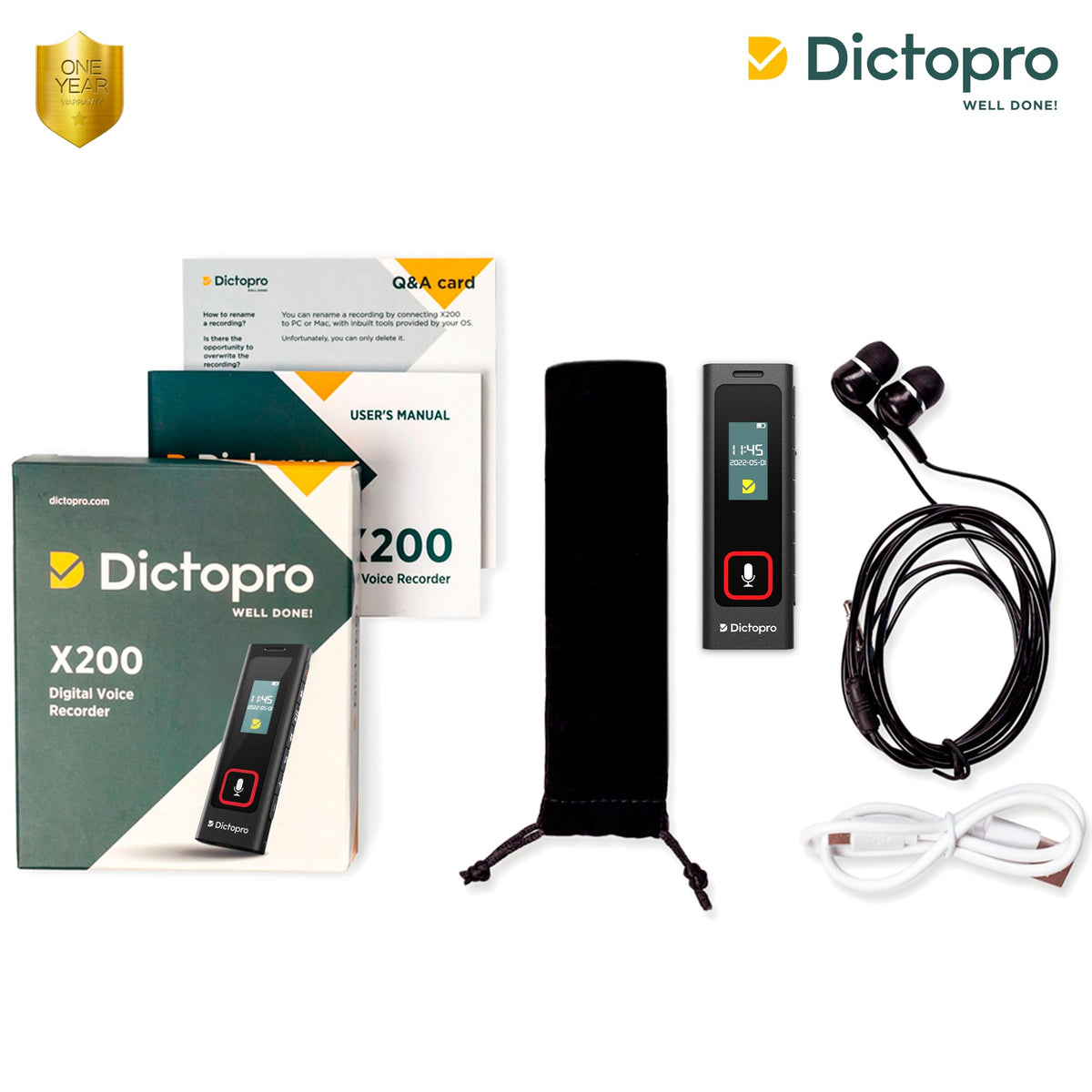 Dictopro X200 screen detail displaying controls and intuitive interface benefit
