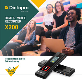 Dictopro X200 beside lecture notes demonstrating quick recording for students