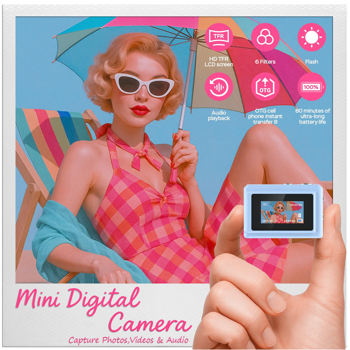 Dienspeak mini camera display shows live view for quick framing on the move