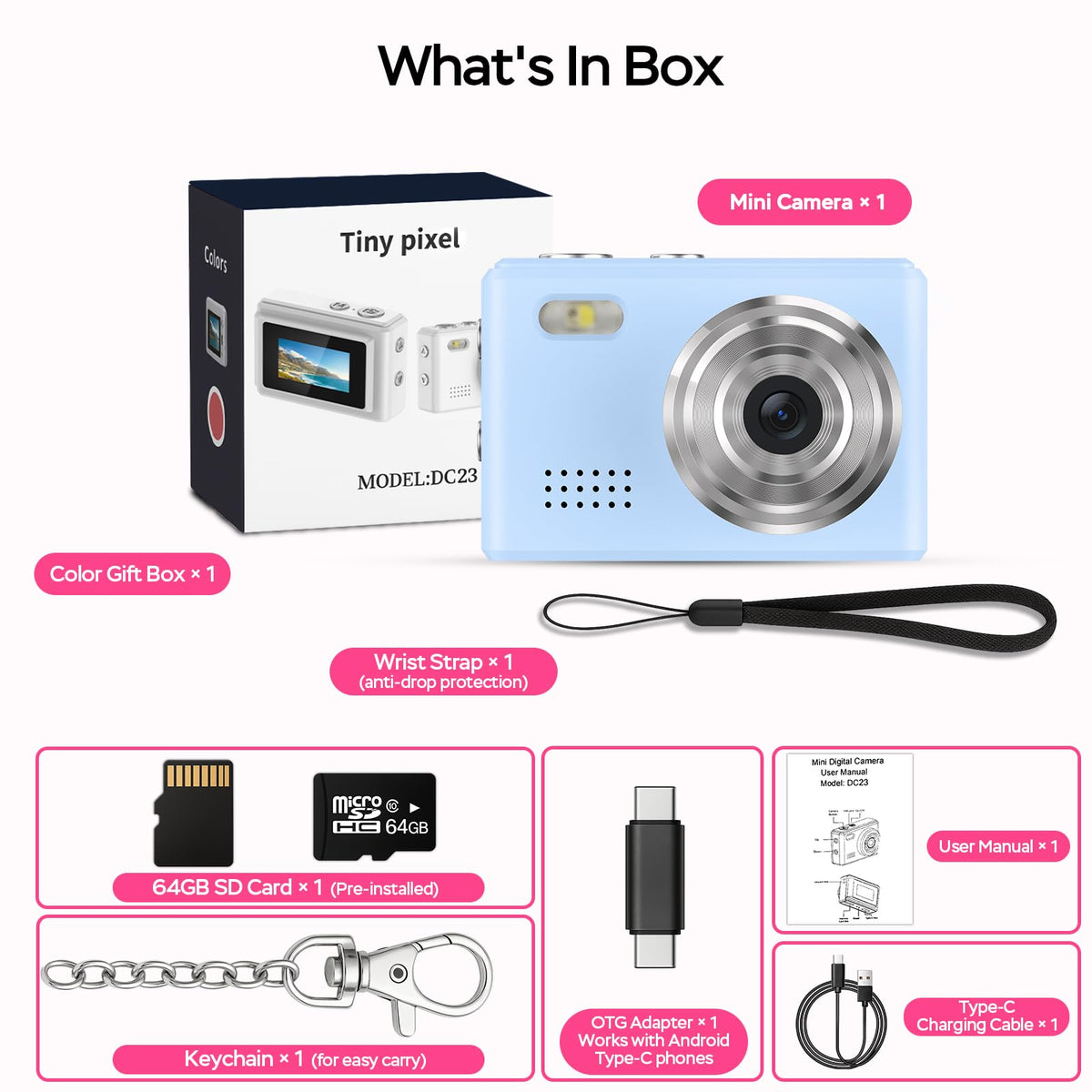 Wrist strap and portable design keep the camera secure during activities