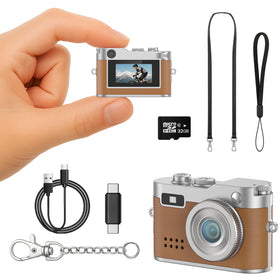 Dienspeak mini camera front view showing vintage design and portable benefit