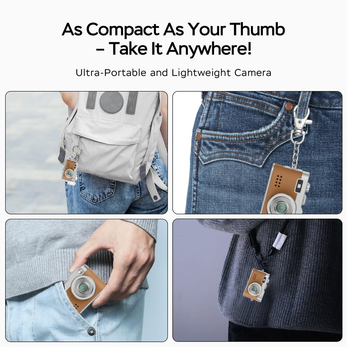 Dienspeak mini camera in hand showing small scale and travel-friendly size