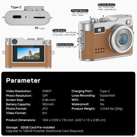 Dienspeak mini camera with accessories showing included 32GB card and OTG