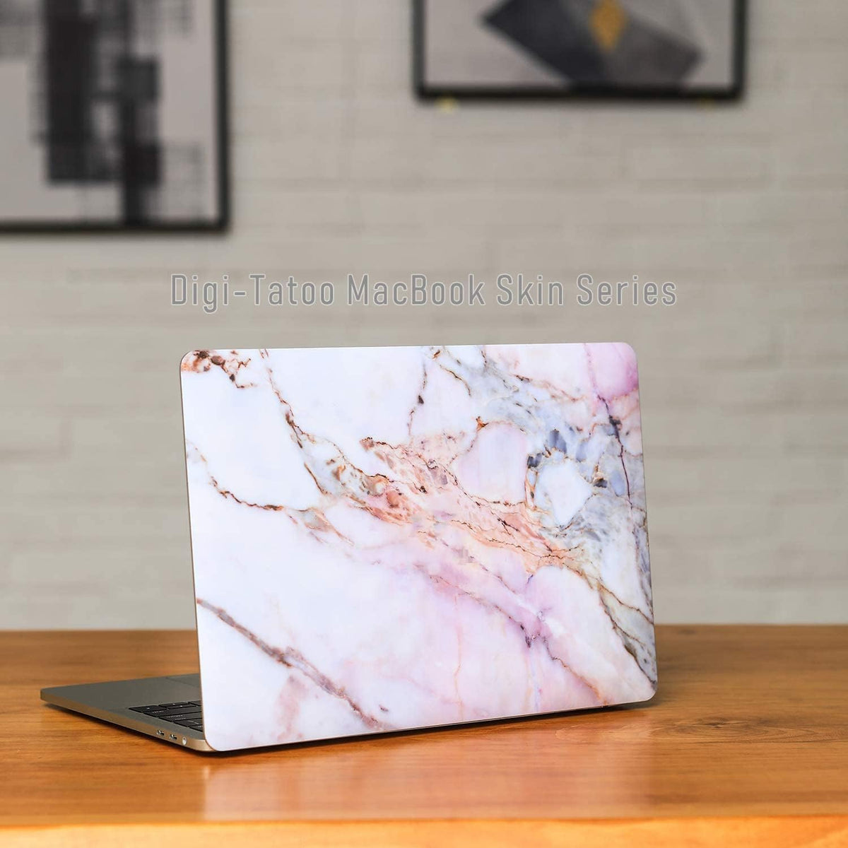 Digi-Tatoo cracked marble MacBook Air 15.3 logo cutout option reveals or hides logo.