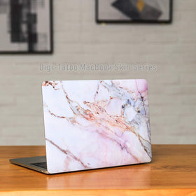Digi-Tatoo cracked marble MacBook Air 15.3 logo cutout option reveals or hides logo.