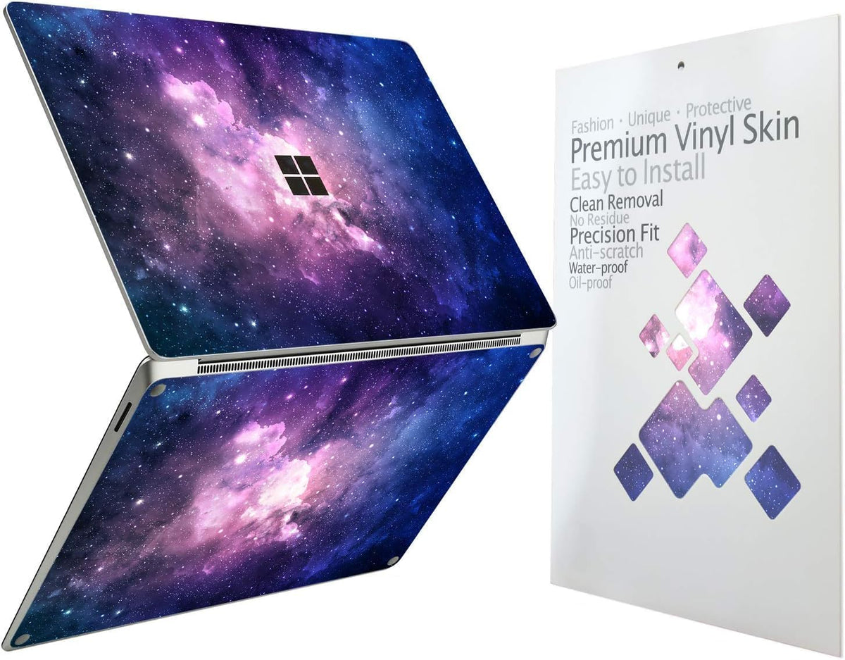 Digi-Tatoo Nebula skin on Surface Laptop 15-inch showing bubble-free installation.