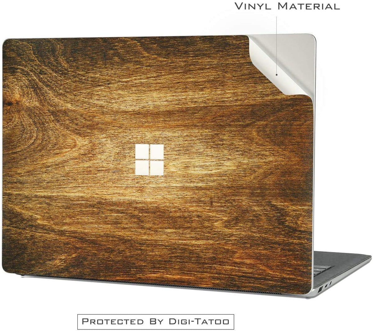 Digi-Tatoo Wood Texture 2 skin on Surface Laptop Go 12.4 inch highlights grain detail.