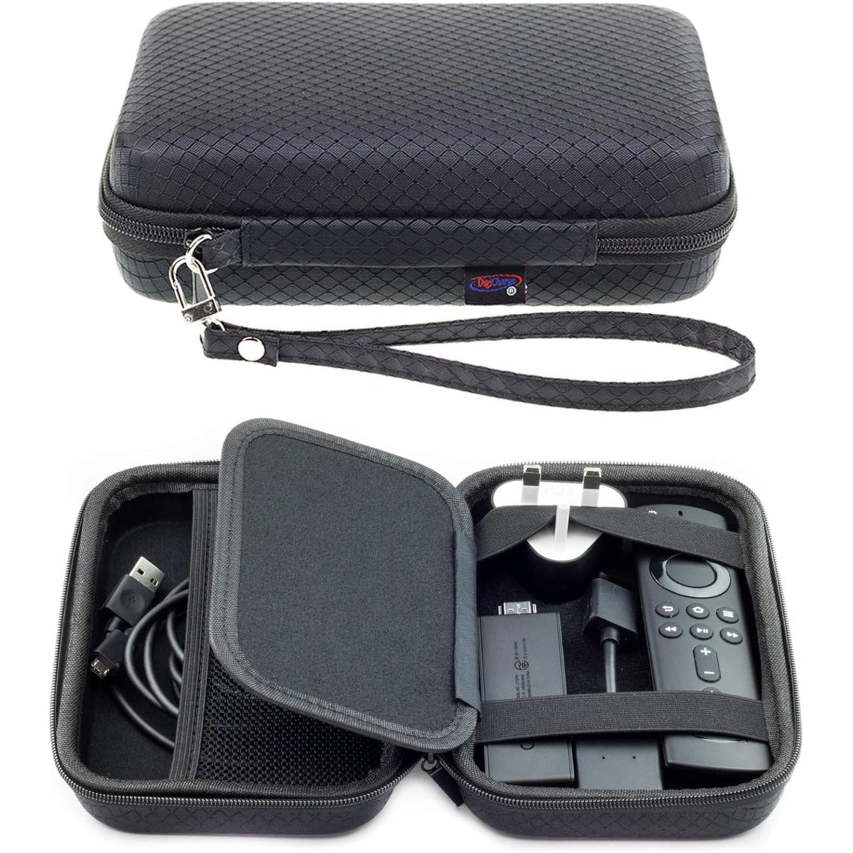 DigiCharge hard carry case exterior protects Fire TV Stick 4K during travel
