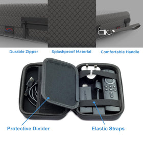 DigiCharge interior elastic straps secure Fire TV Stick and accessories during transit
