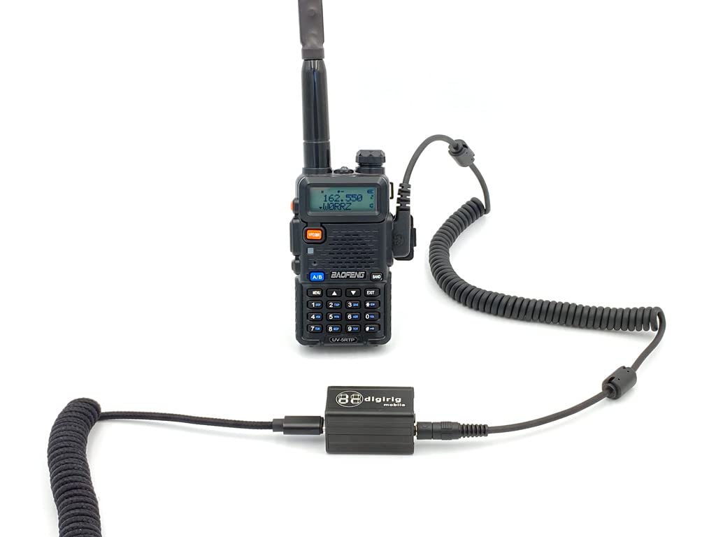 Digirig coiled cable stretched and relaxed demonstrating compact storage and extended reach