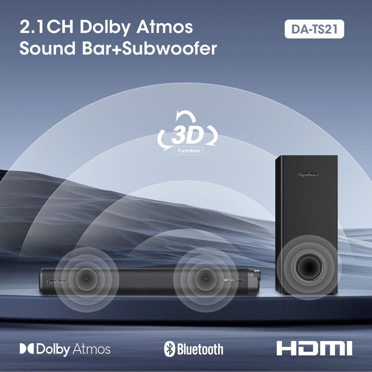 Digitalbasics Dolby Atmos soundbar Bluetooth 5.3 pairing and wireless listening