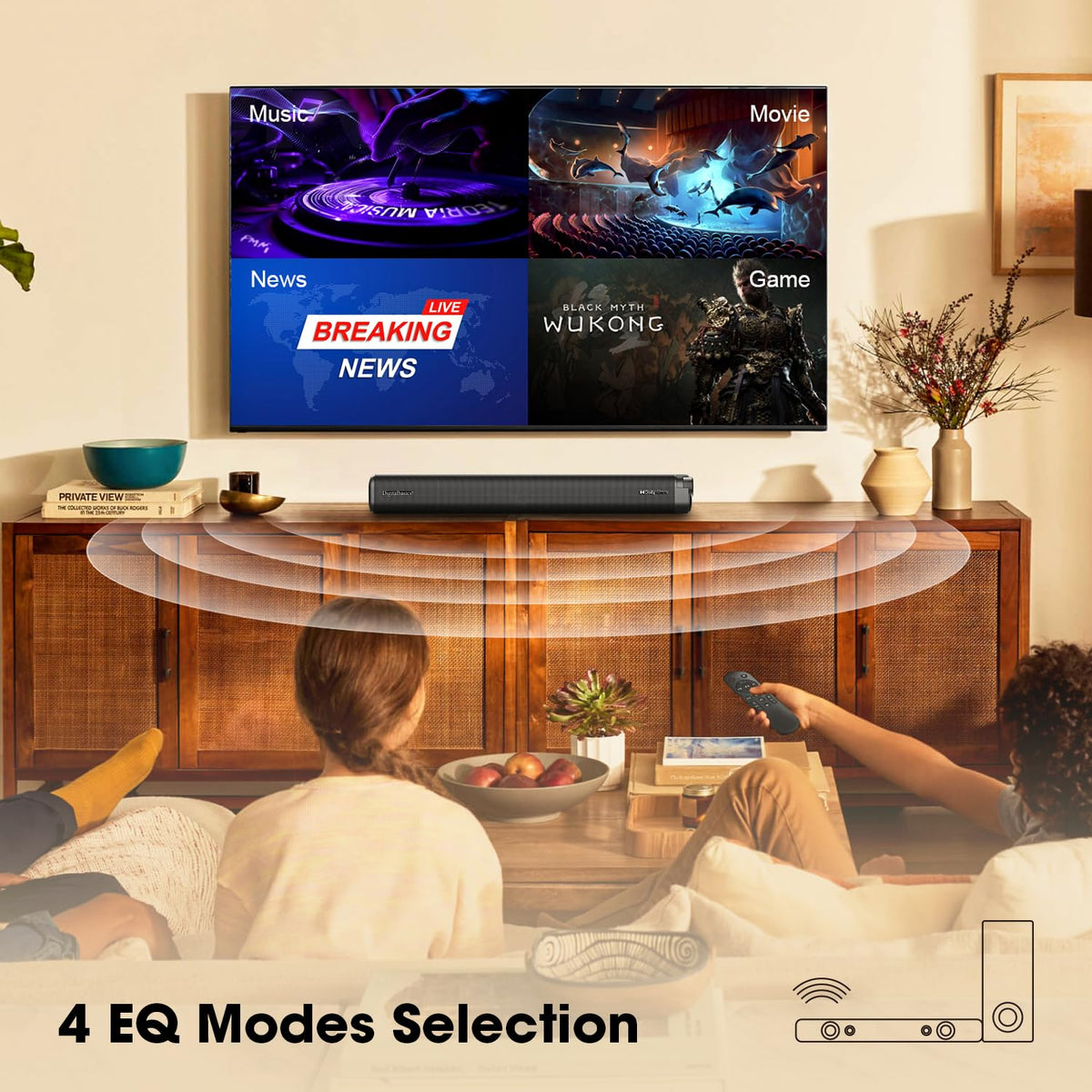 Digitalbasics Dolby Atmos soundbar wall-mount brackets installed for space saving
