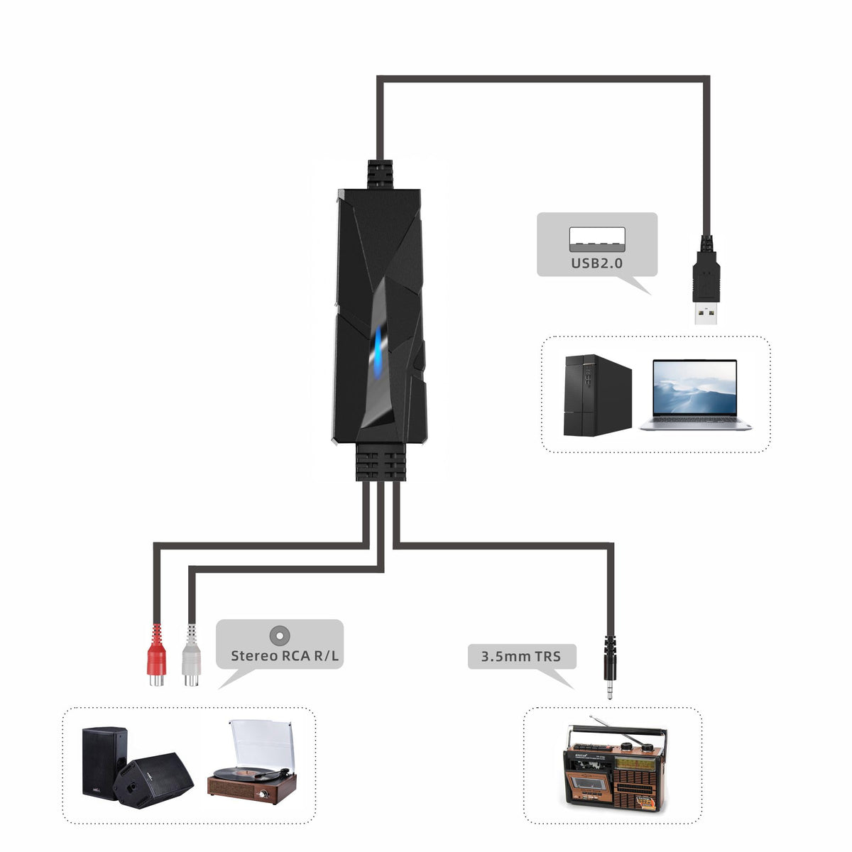DigitalLife AuralynX AV202-B 3.5mm input enables direct tape capture.