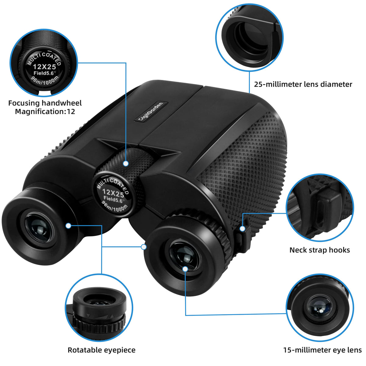 Digitgarden binoculars 12x25 pocket-size design for travel and hiking.