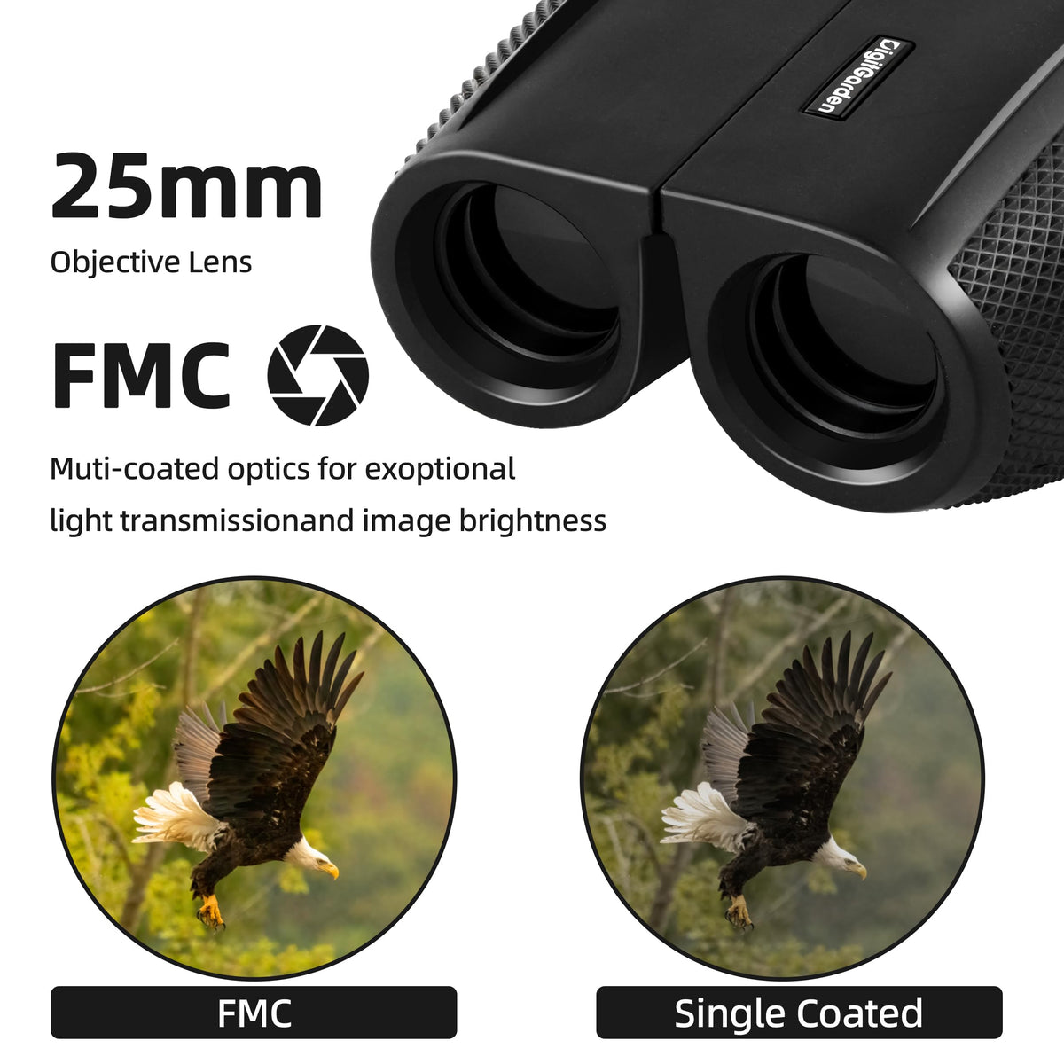 Digitgarden binoculars 12x25 rubber armor for secure outdoor grip.