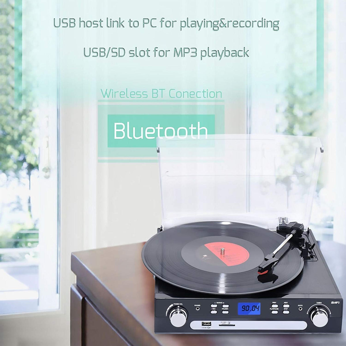 DIGITNOW 3-speed turntable ready for 33, 45, and 78 RPM records.