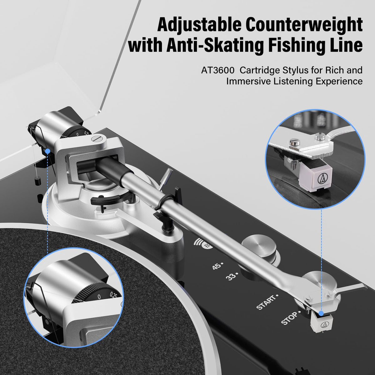 DIGITNOW adjustable counterweight tonearm for stable playback