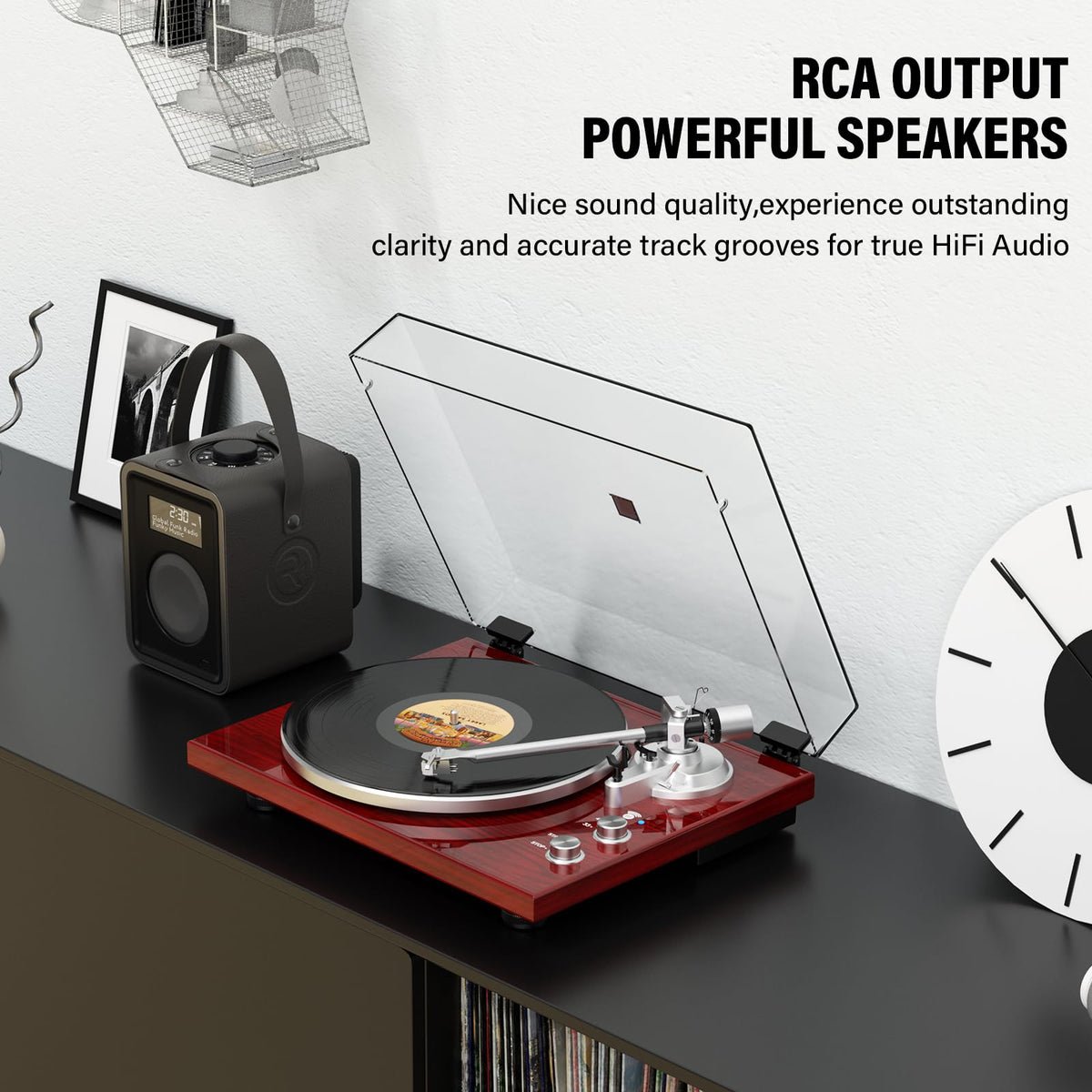 DIGITNOW belt-drive turntable anti-skate system protects records during playback
