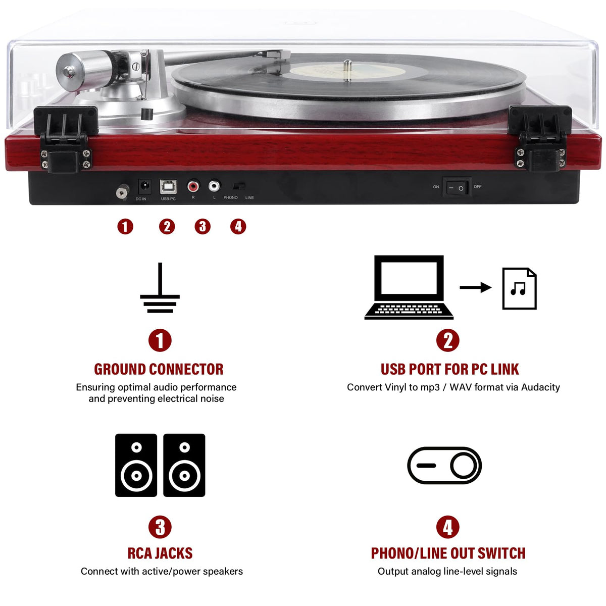 DIGITNOW belt-drive turntable Bluetooth output for wireless speaker pairing
