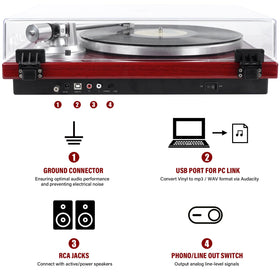 DIGITNOW belt-drive turntable Bluetooth output for wireless speaker pairing