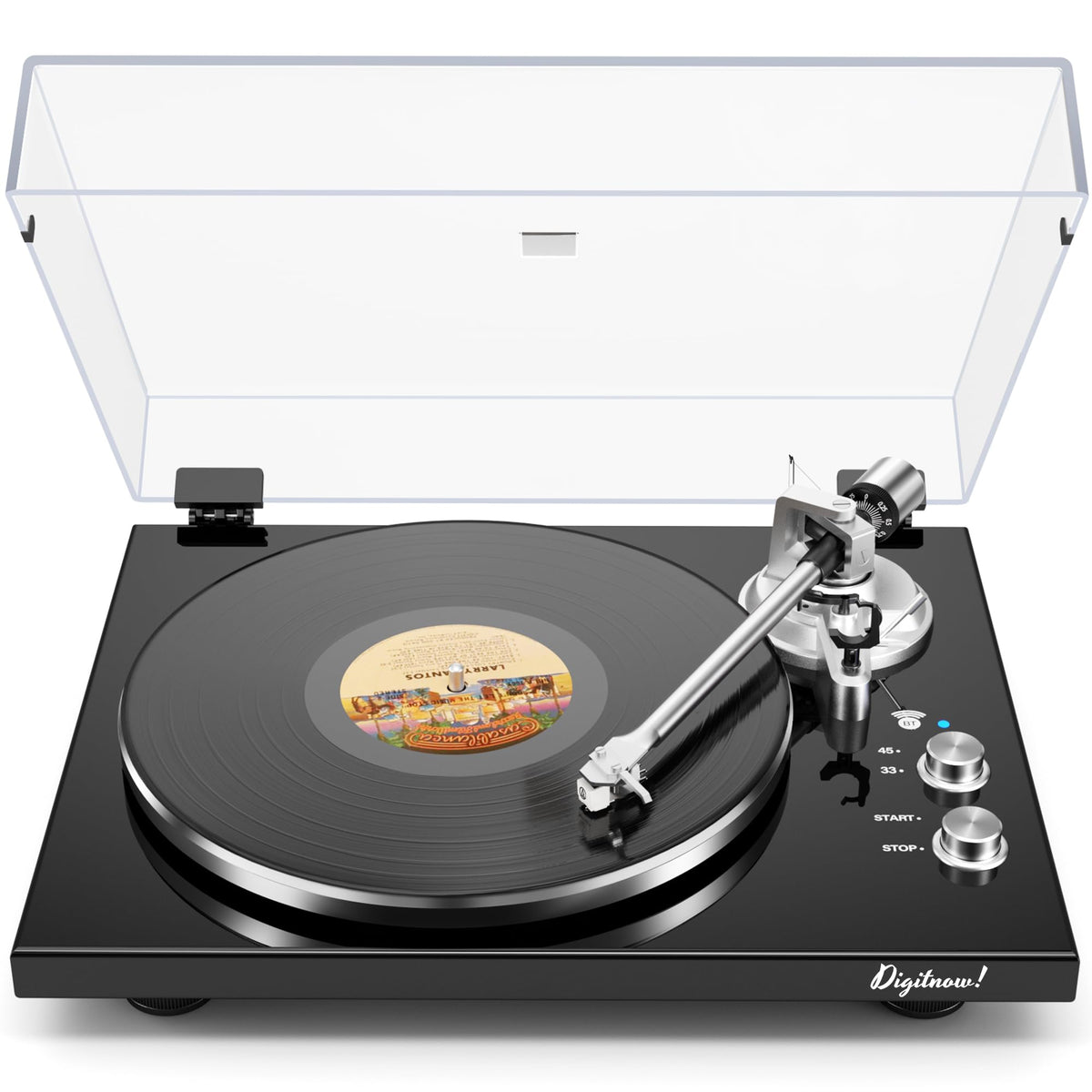 DIGITNOW belt-drive turntable on wood base for rich vinyl sound