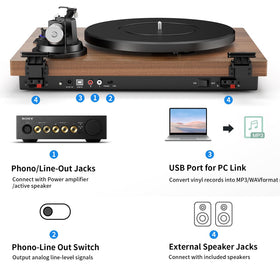 DIGITNOW switchable phono line outputs for external speaker connections