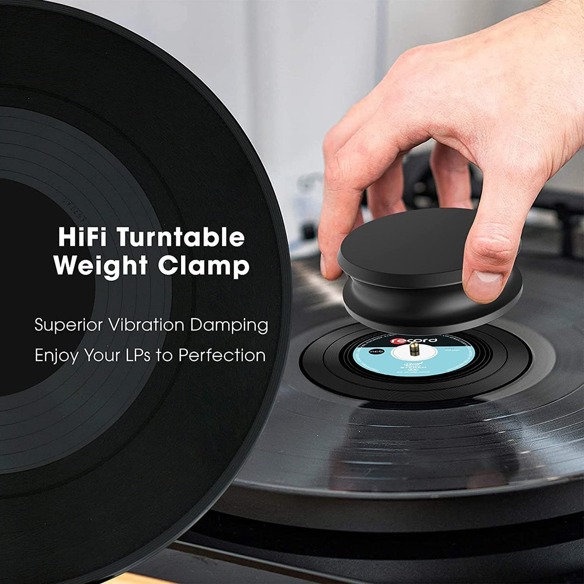 Soft pad protection on the bottom guards vinyl labels during play