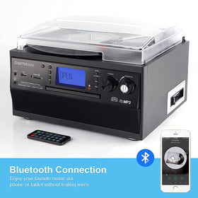 DIGITNOW stereo speakers delivering clear, dynamic vinyl sound.