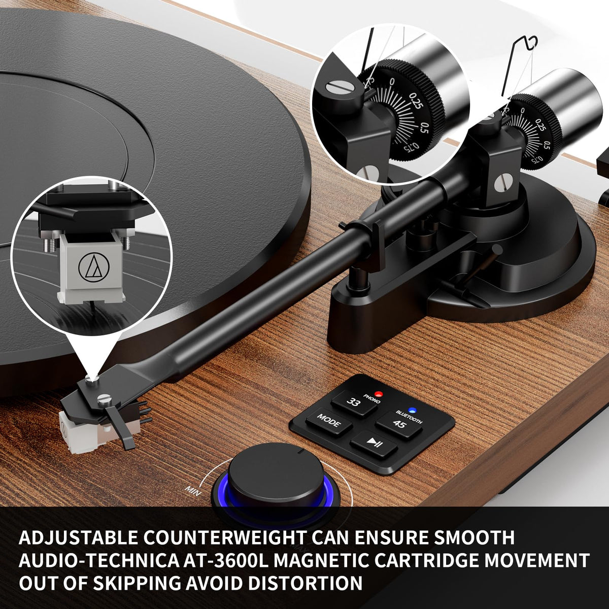 DIGITNOW counterweight and anti-skating system promoting smooth tracking