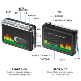 DIGITNOW USB Cassette Player side controls for adjustable volume during recording and playback.