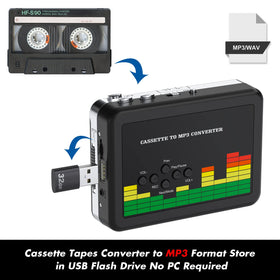 DIGITNOW converter in action with tape inserted converting to MP3 on a USB drive.