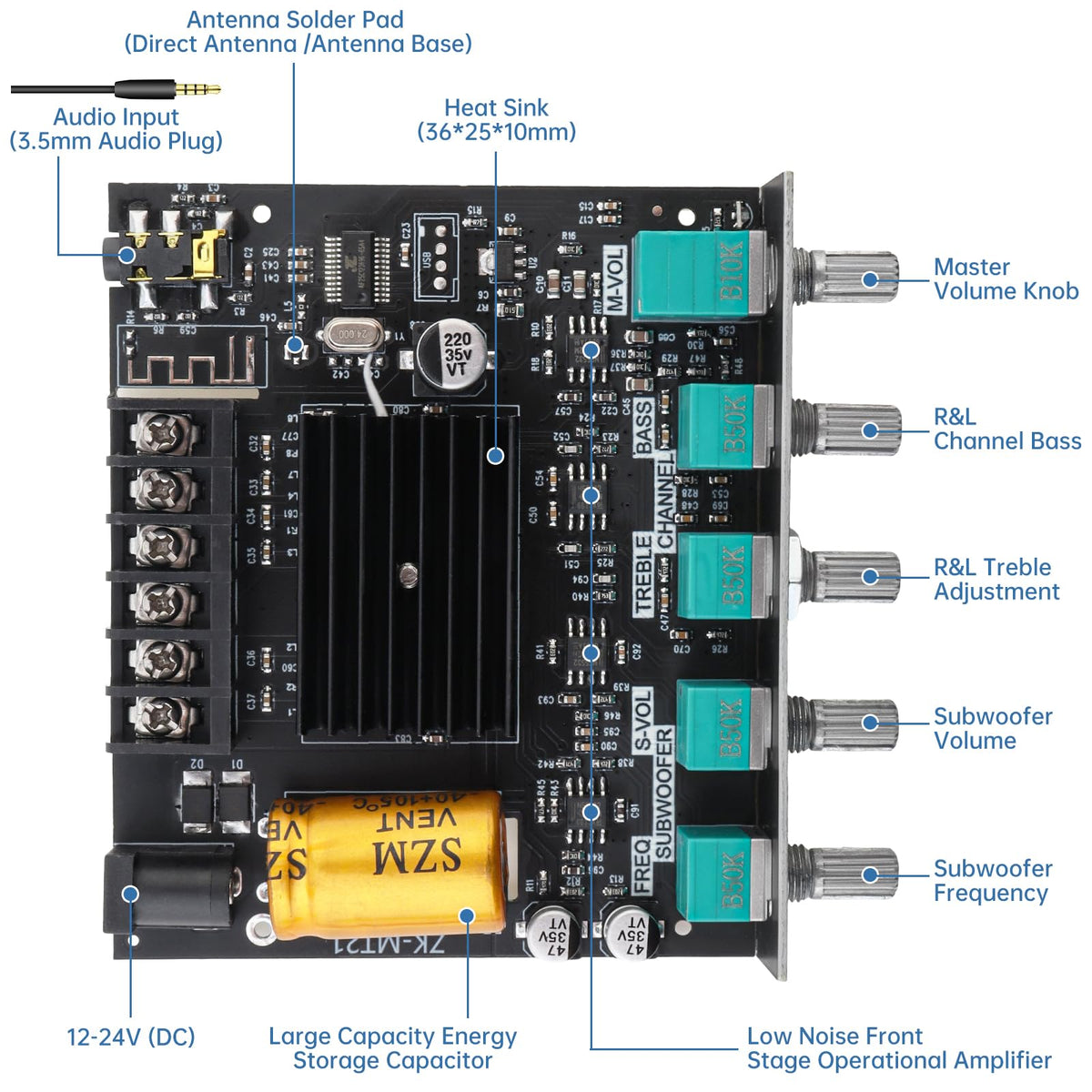 DiGiYes ZK-MT21 top circuit closeup reveals high-quality components.