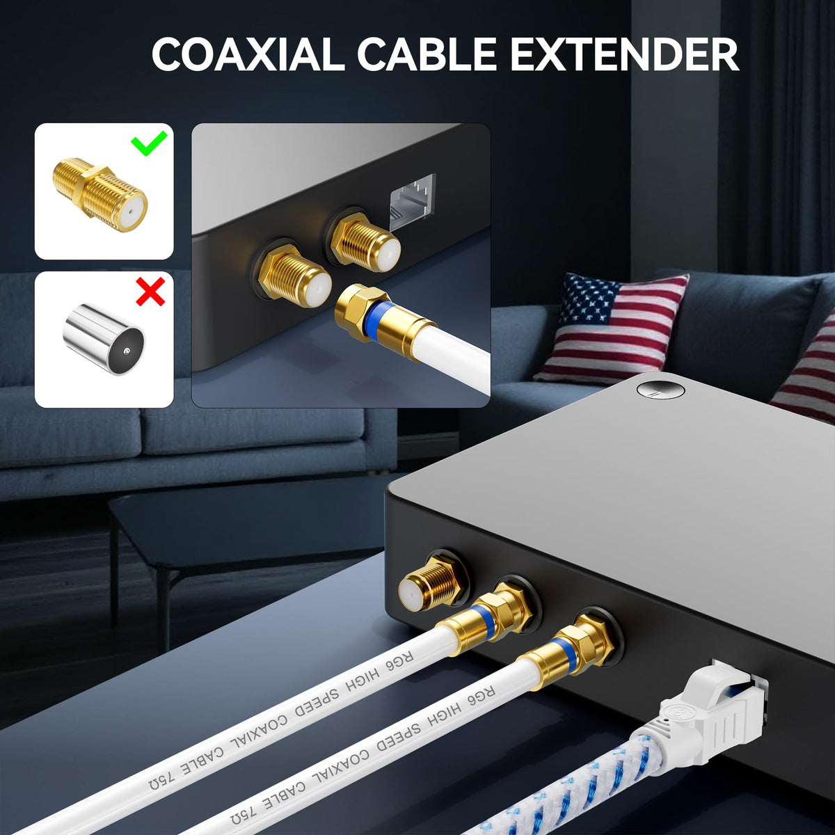 Digoloan white RG6 coax cable packaging highlighting durability