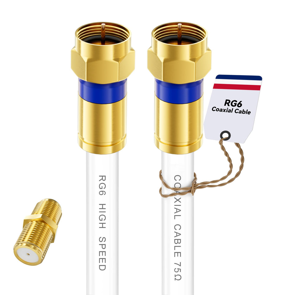 Digoloan coaxial cable 60ft white supports reliable HD TV and internet signals.