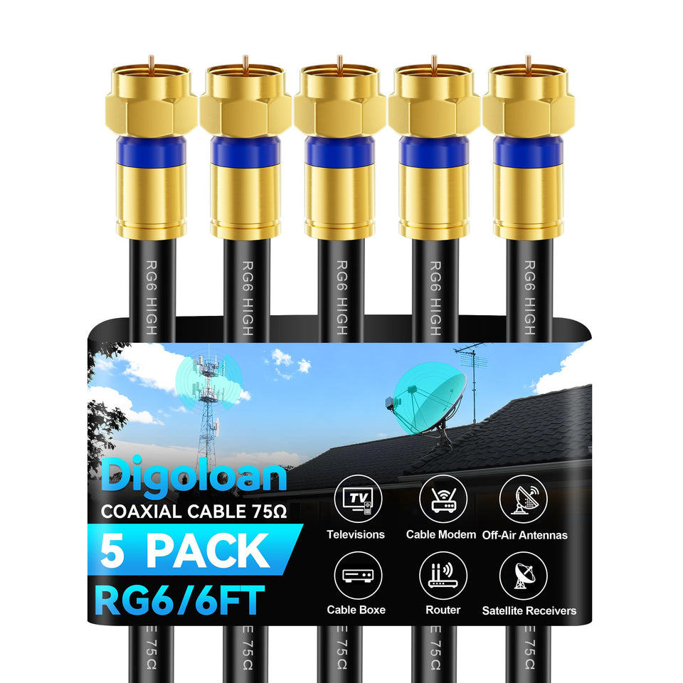 Digoloan coaxial cable with durable outer sheath for indoor/outdoor use and reliable signal.