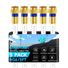 Digoloan RG6 coax cable with 3 ft length for reliable HD TV and internet signals.