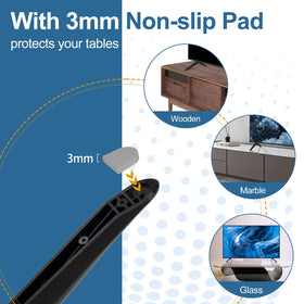 Dinghosen compact-base design saves space while supporting the TV.
