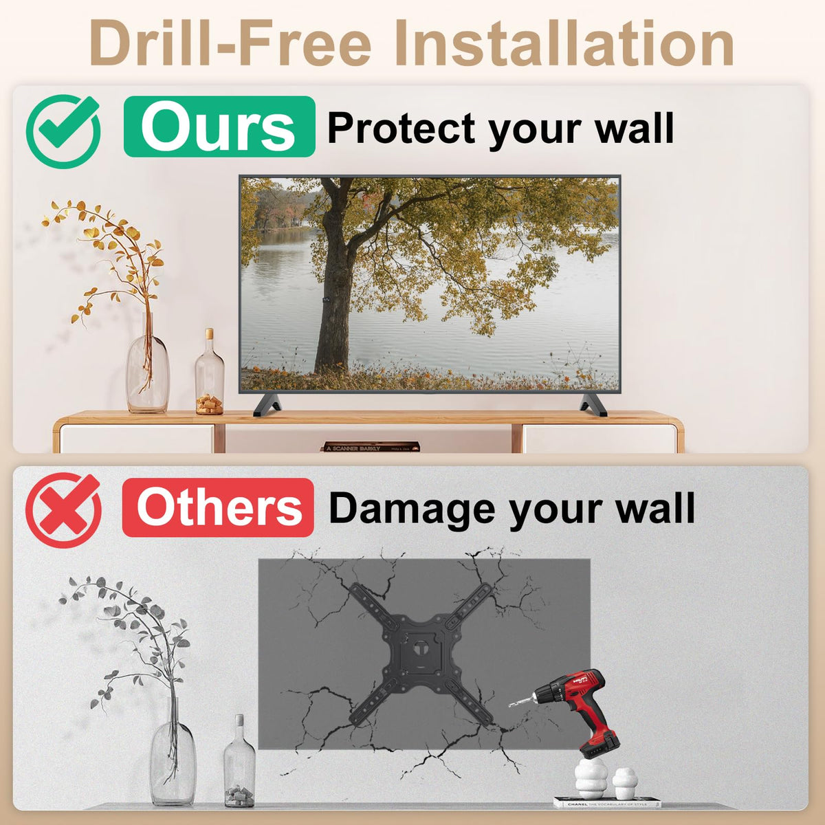 Dinghosen sturdy base supports TVs up to 60 pounds safely
