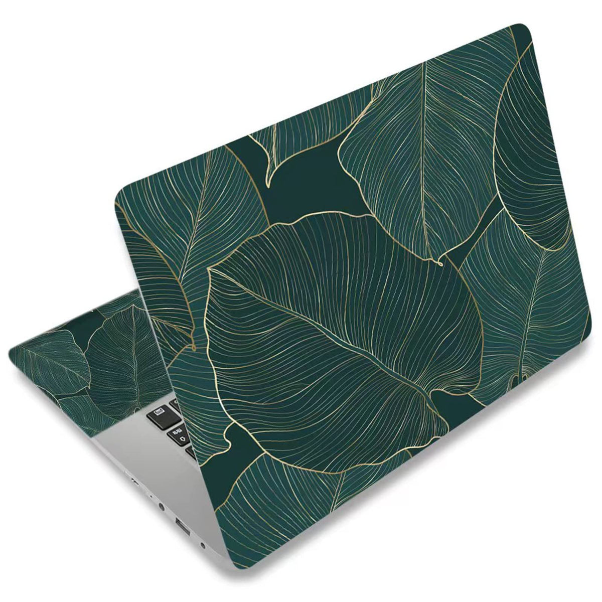 DINKY green leaf laptop skin for 15.6-inch laptops, protects against scratches with vibrant design.