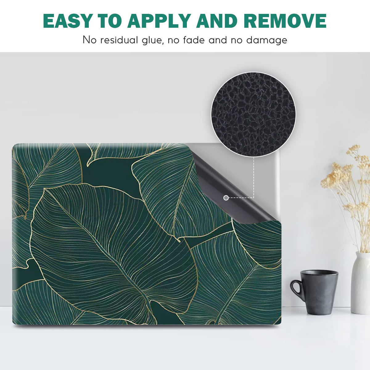 DINKY green leaf laptop skin shows waterproof and dustproof protection.