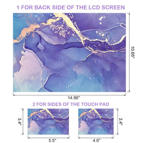DINKY purple marble laptop skin cut-template for precise sizing.