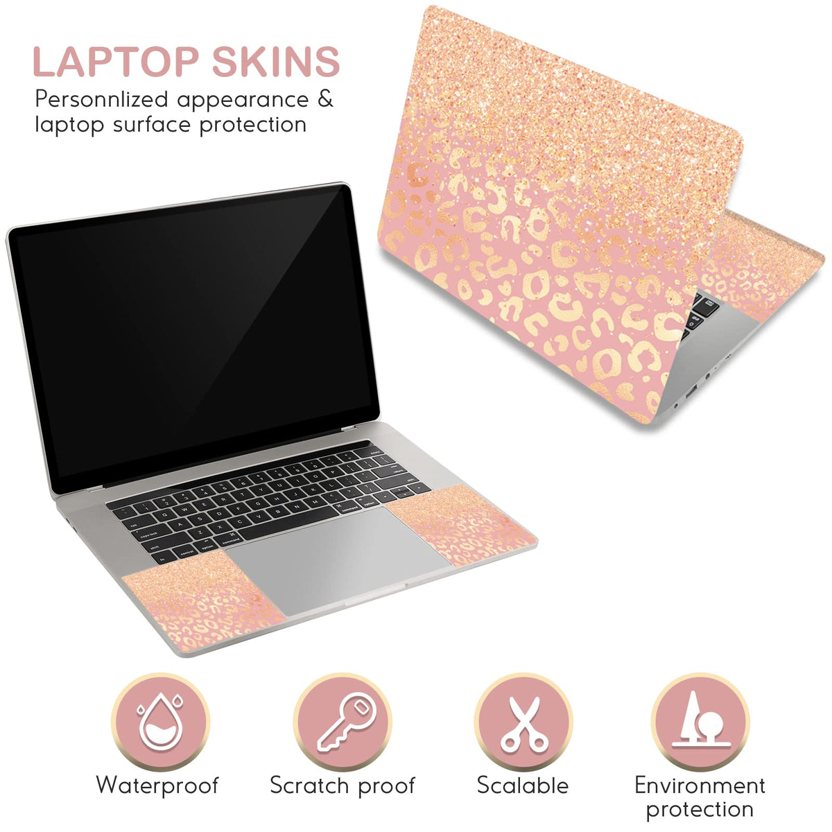 DINKY leopard print laptop skin is easy to apply and remove without residue.
