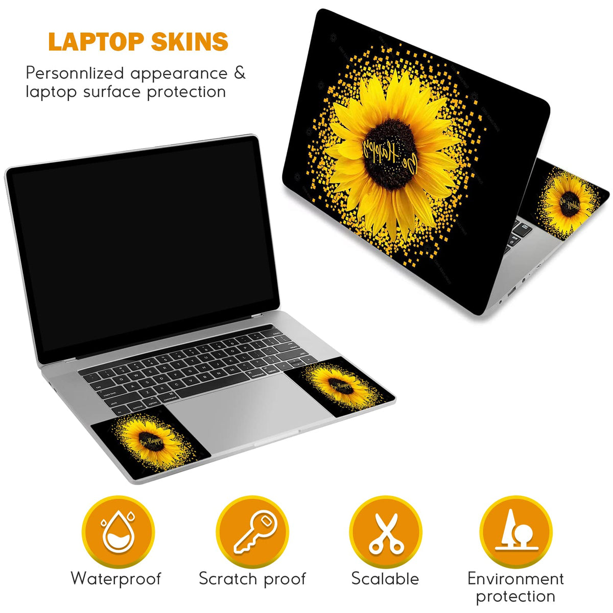 DINKY Sunflower laptop skin being peeled off with no sticky residue.