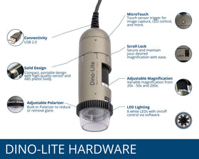 Dino-Lite AM4113ZT shows 20x-50x magnification for detailed viewing.