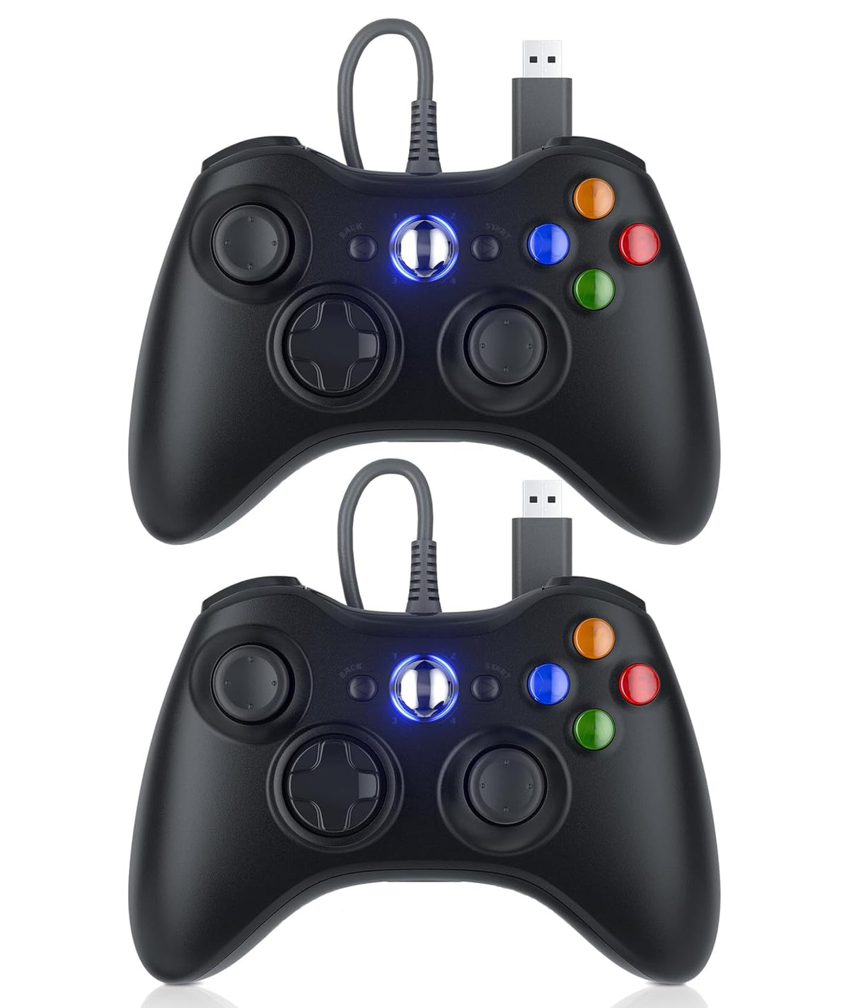 Dinosoo 10ft wired Xbox 360 controller front view for latency-free play on PC and console