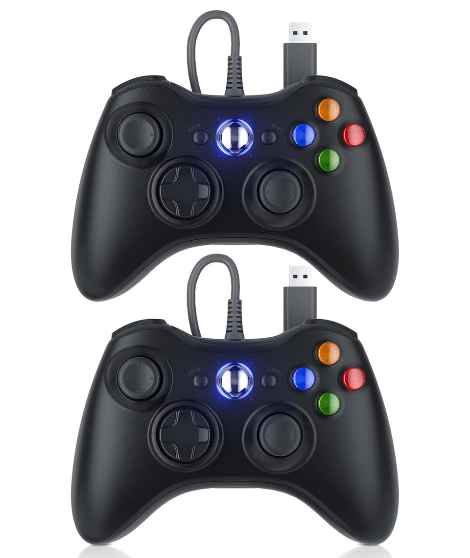 Dinosoo 10ft wired Xbox 360 controller front view for latency-free play on PC and console